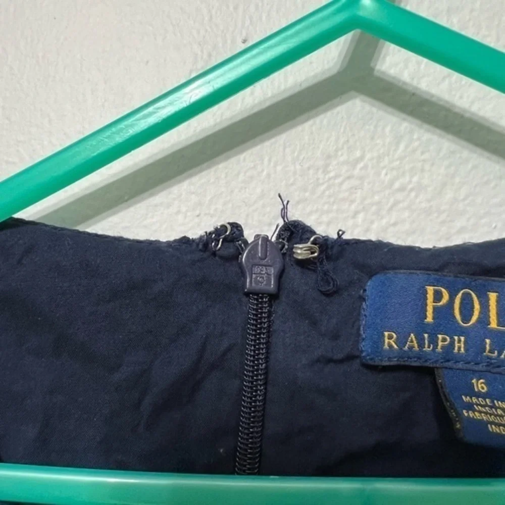 POLO Ralph Lauren Eyelet shirt Scalloped Flutter Sleeve Nay Blue‎ Dress Size 16